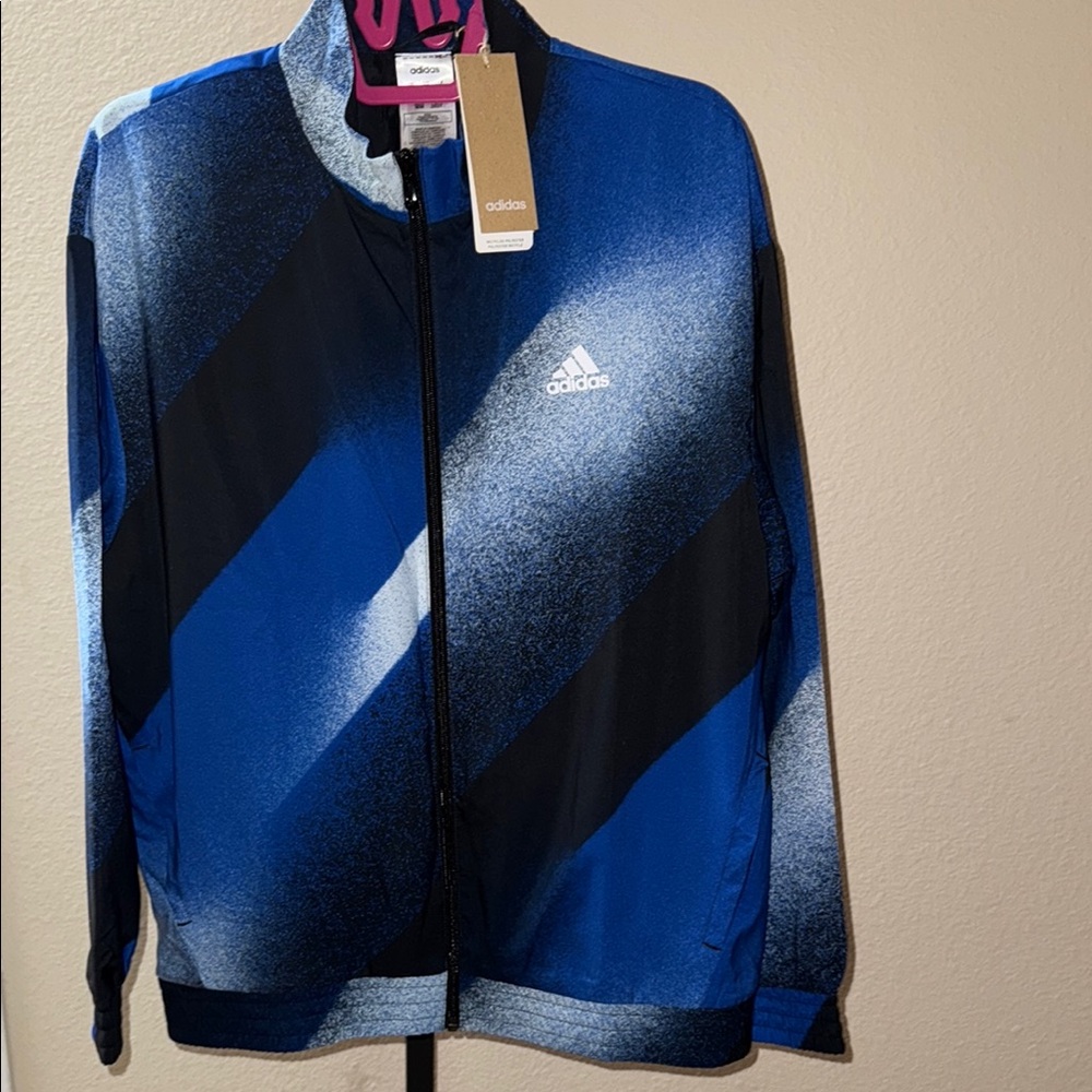 Adidas Track Top Windbreaker Jacket with Blue Black Color Blocking Women’s M